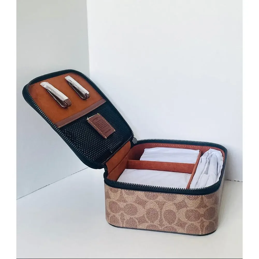 Coach Tech Organizer Colorblock Signature Canvas Travel Case Khaki Brown CY392
